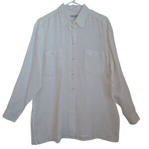 Escada Sport Shirt Blouse White Linen Collard Button Front Long Sleeve Womens M